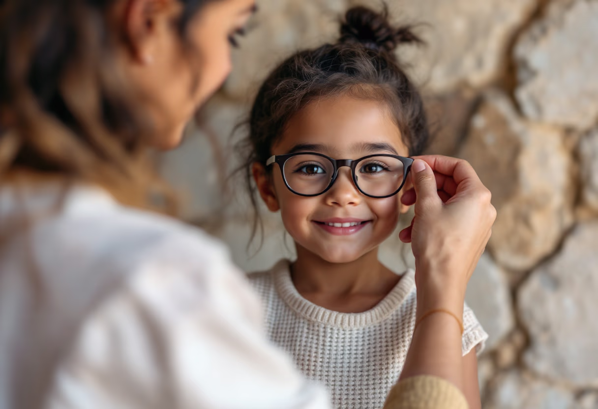 image of a child getting fitted for glasses
