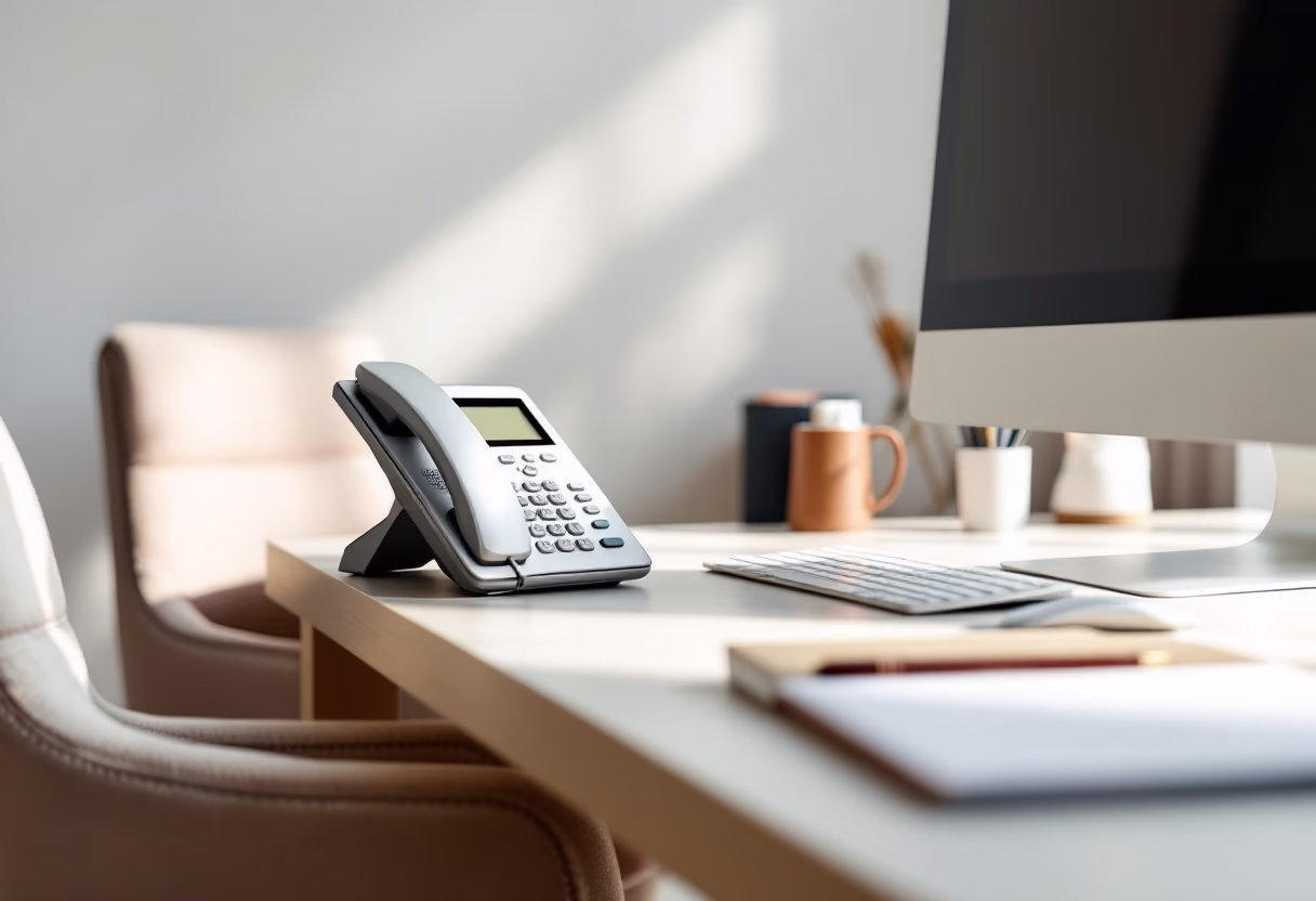 image of telephone and computer on desk (for a law firm)