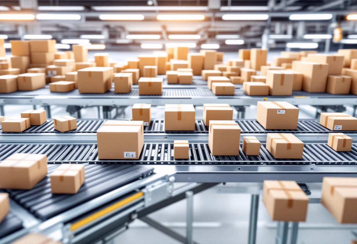 image of parcels sorted in a delivery center