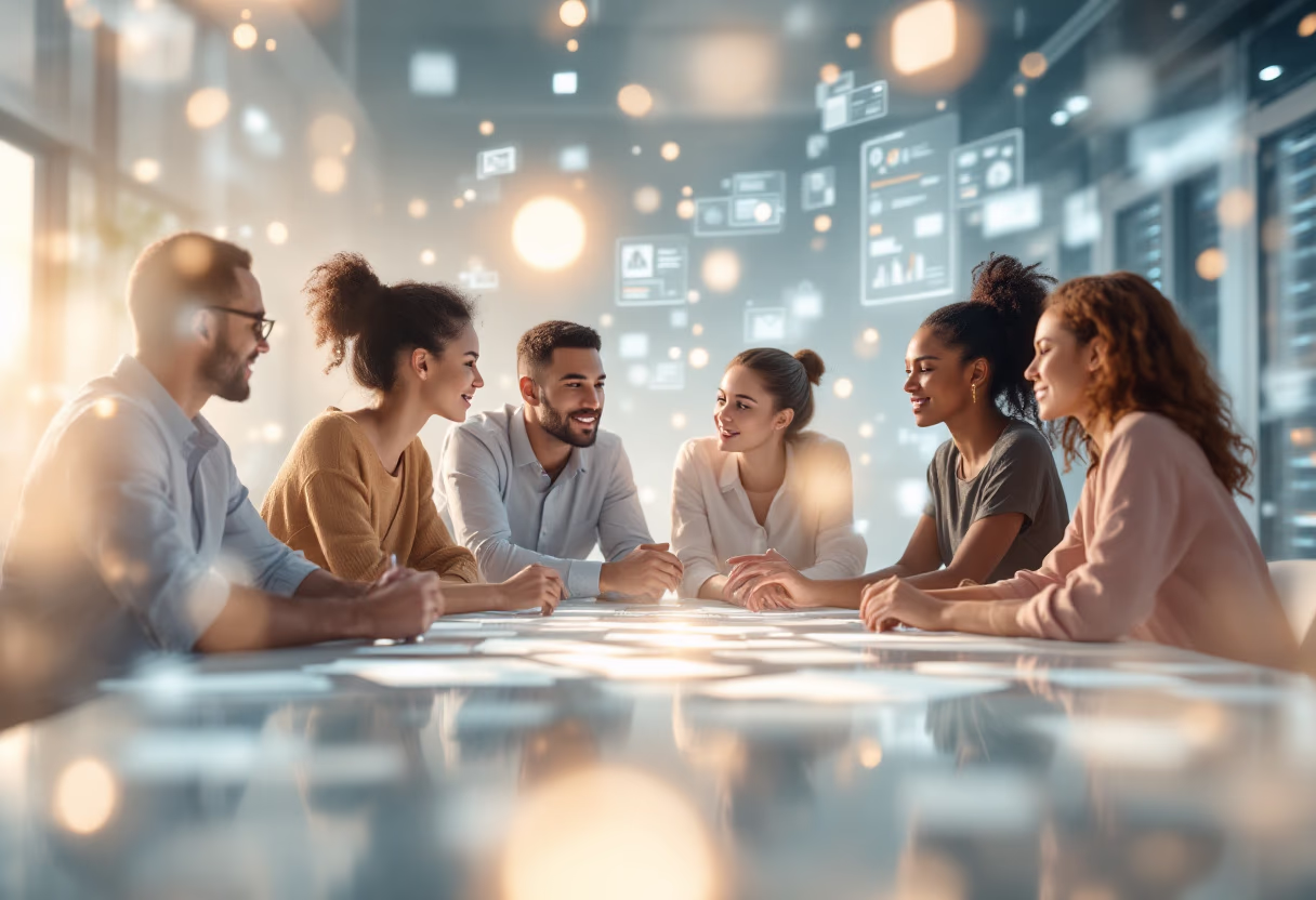 image of team collaborating on a project (for a erp company)