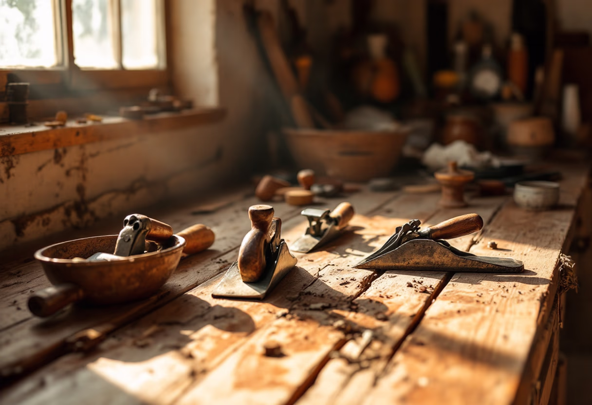 [background image] of old construction tools for a roofing contractor