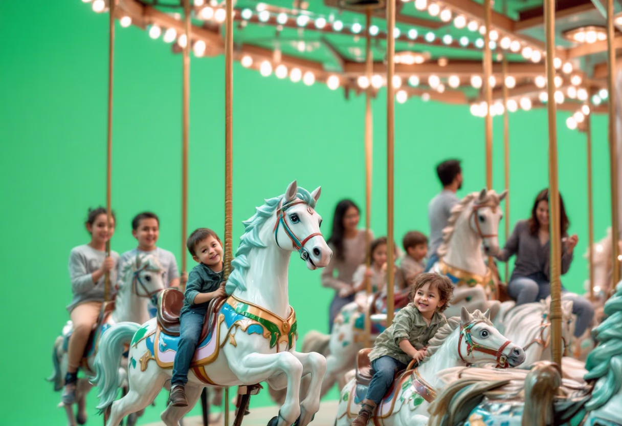 carousel with parents and children