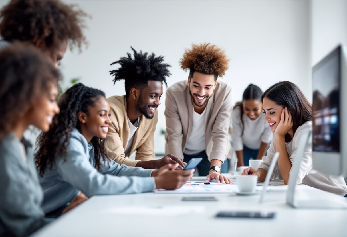 image of students collaborating on a digital project in a technology lab