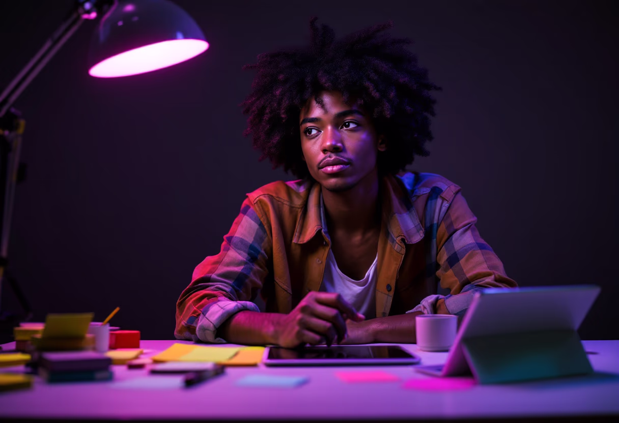 image of a person brainstorming ideas (for a productivity tools business)