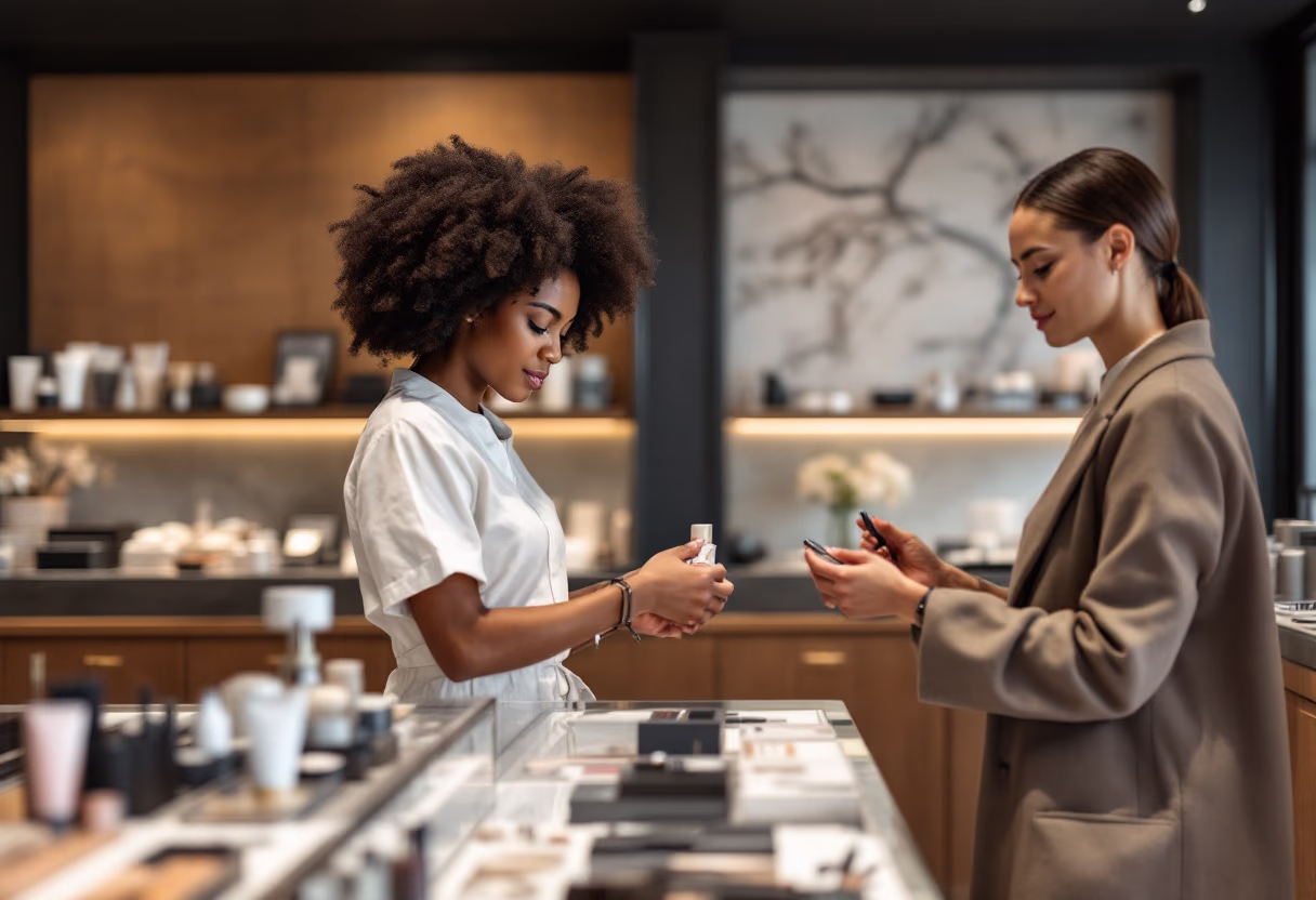 image of an employee assisting a customer in a department store