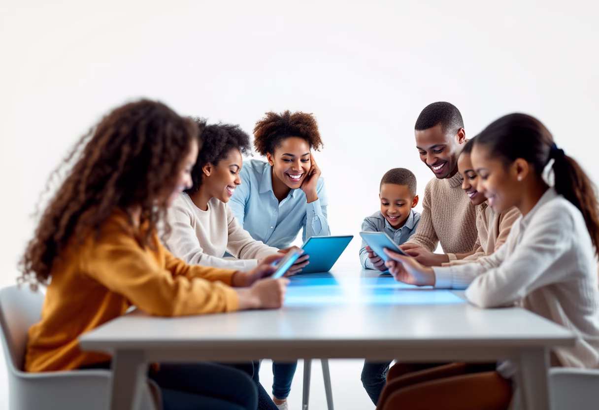 image of a teacher interacting with students using digital tools