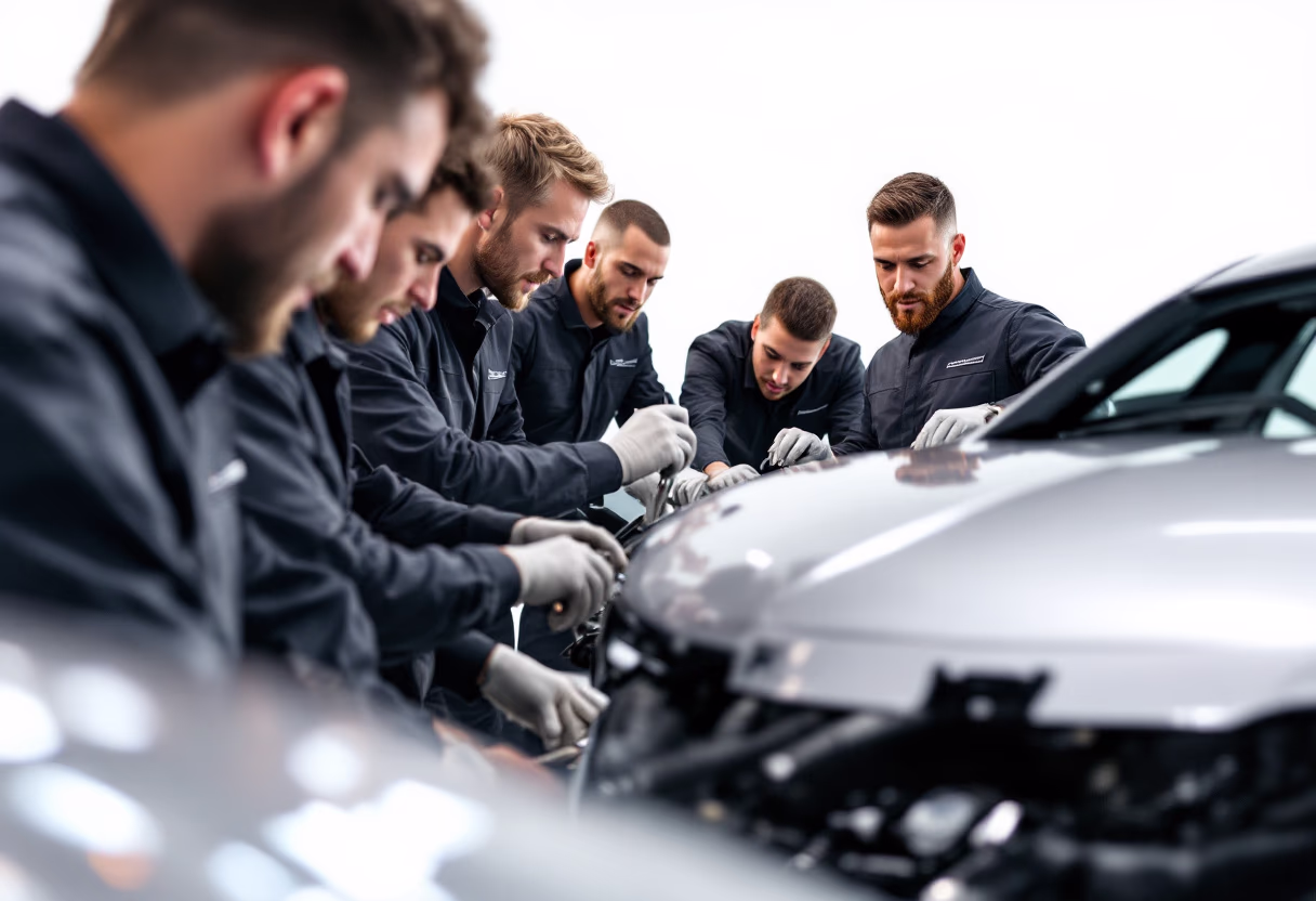 image of mechanics at work on a car