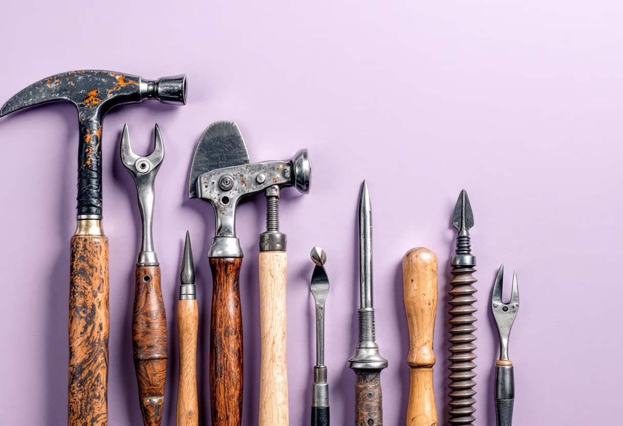 [background image] of old construction tools (for a roofing contractor)