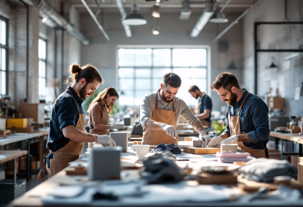 image depicting employees collaborating (for a manufacturing plant)