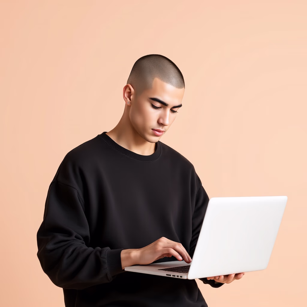 [headshot] image of satisfied student using a laptop