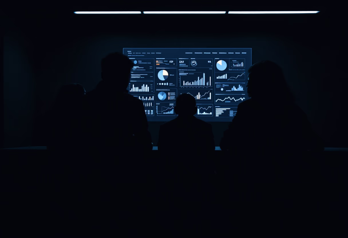 image of a reflective data visualization meeting