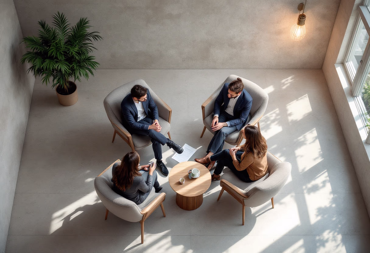 image of job applicants in a discussion (for a medical clinic)