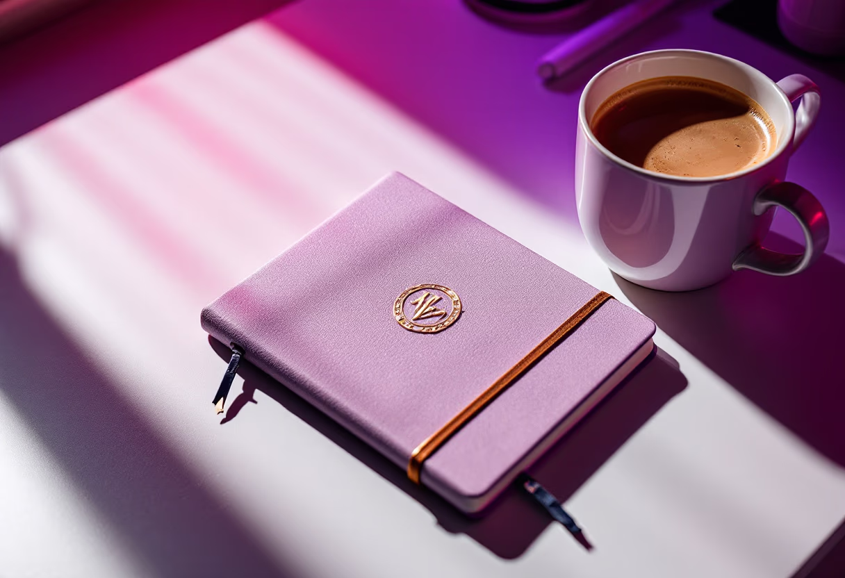 image of a notebook and coffee cup on a table (for a productivity tools business)