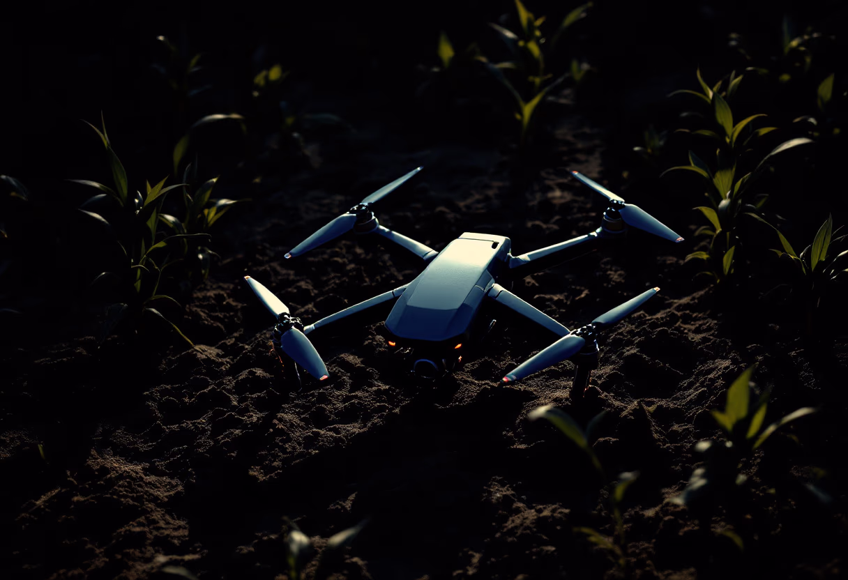 image of drone surveying crops