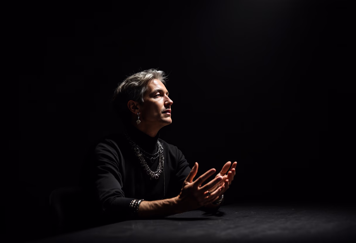 image of an author under a spotlight, sharing insights on stage